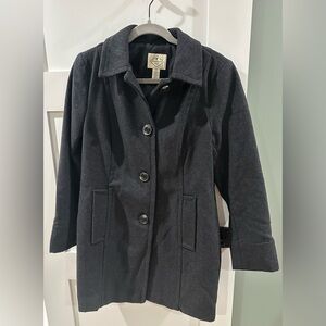 St John’s Bay Pea Coat Jacket Charcoal Gray Wool Blend PM